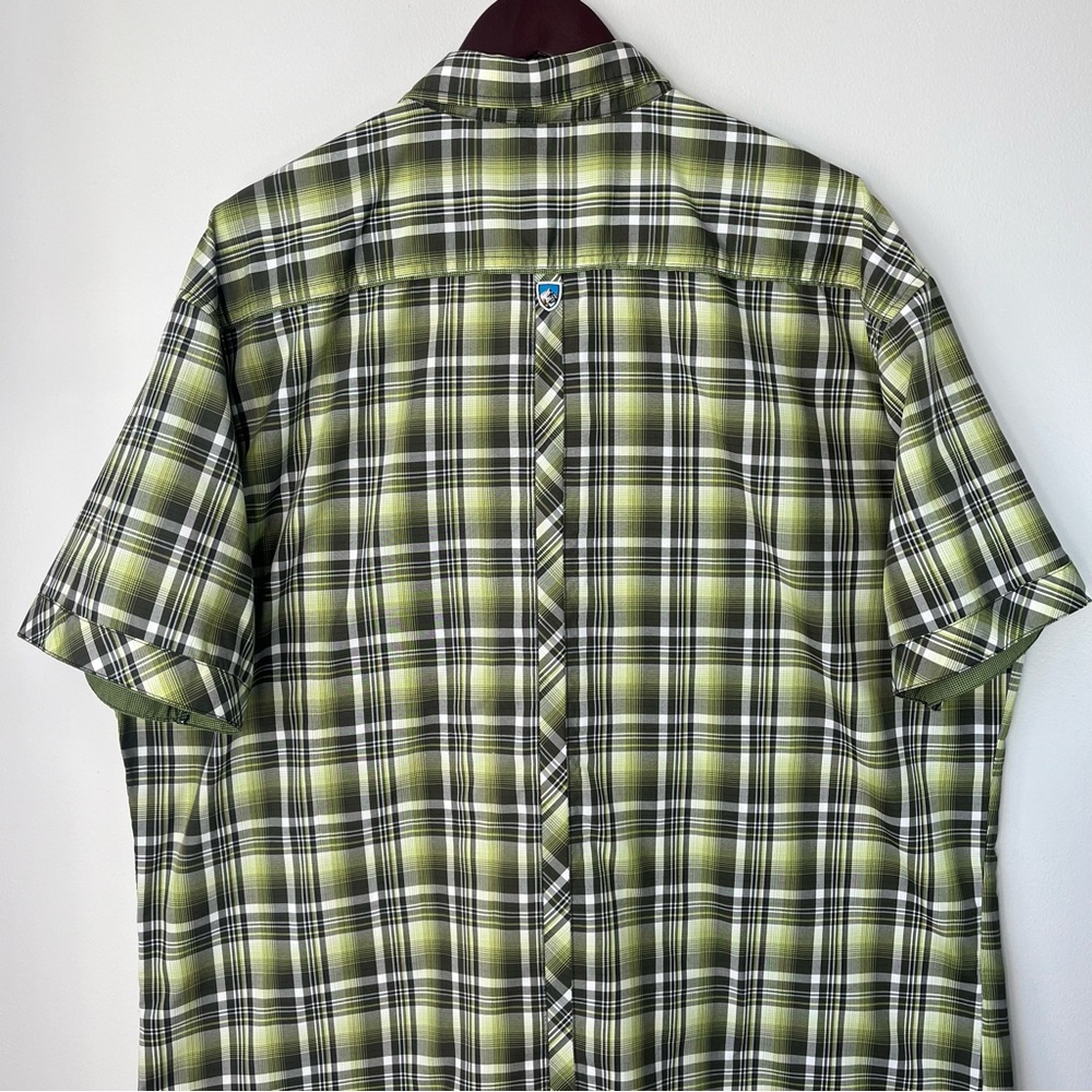 KUHL Men's XXL Green Plaid Pearl Snap ELUXUR Short Sleeve Shirt GORPCORE- FLAWED - Picture 7 of 16